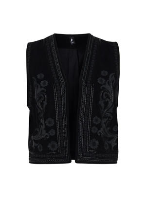 fluwelen gilet Stone met borduursels zwart