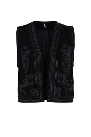 fluwelen gilet Stone met borduursels zwart