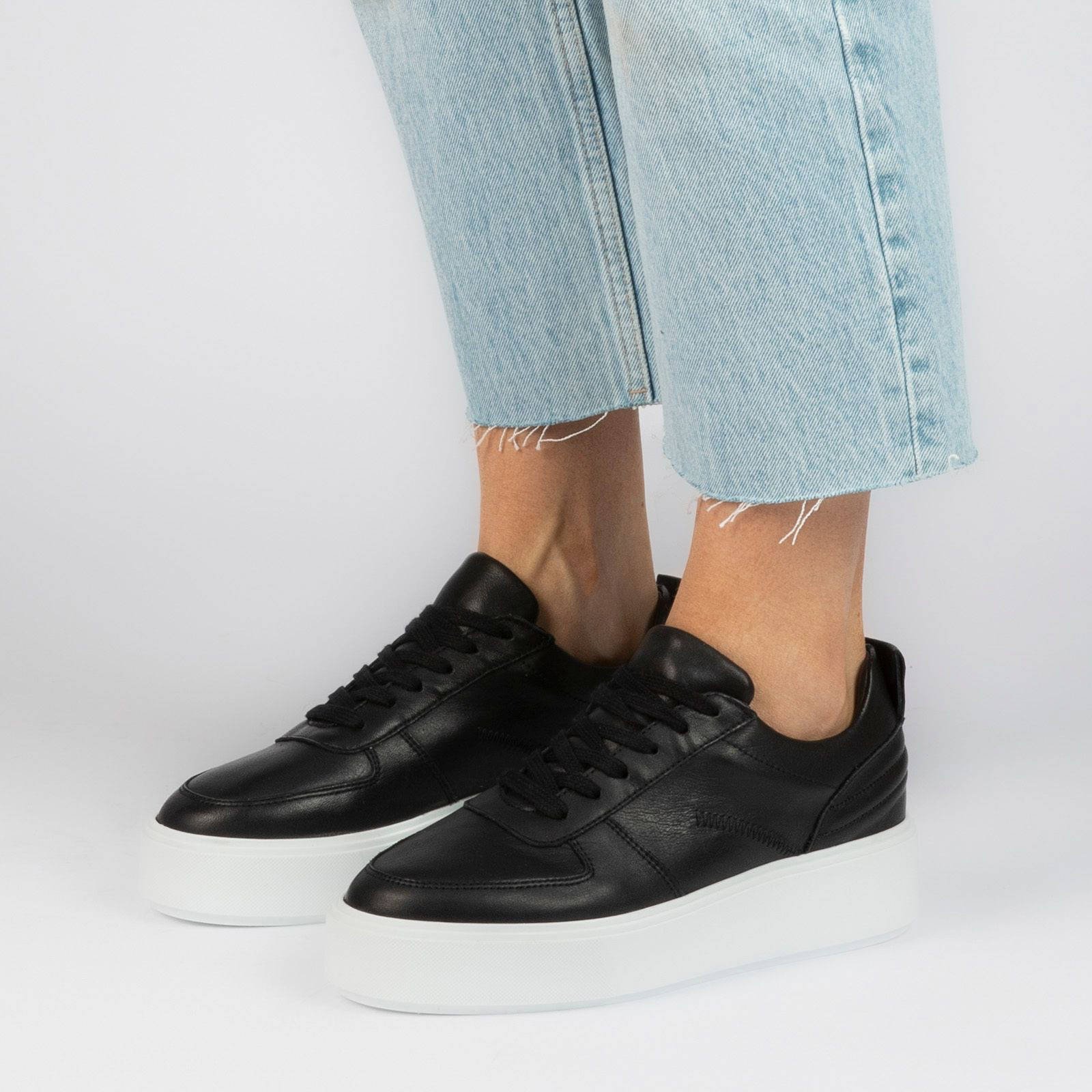 Sacha leren plateau sneakers zwart wehkamp