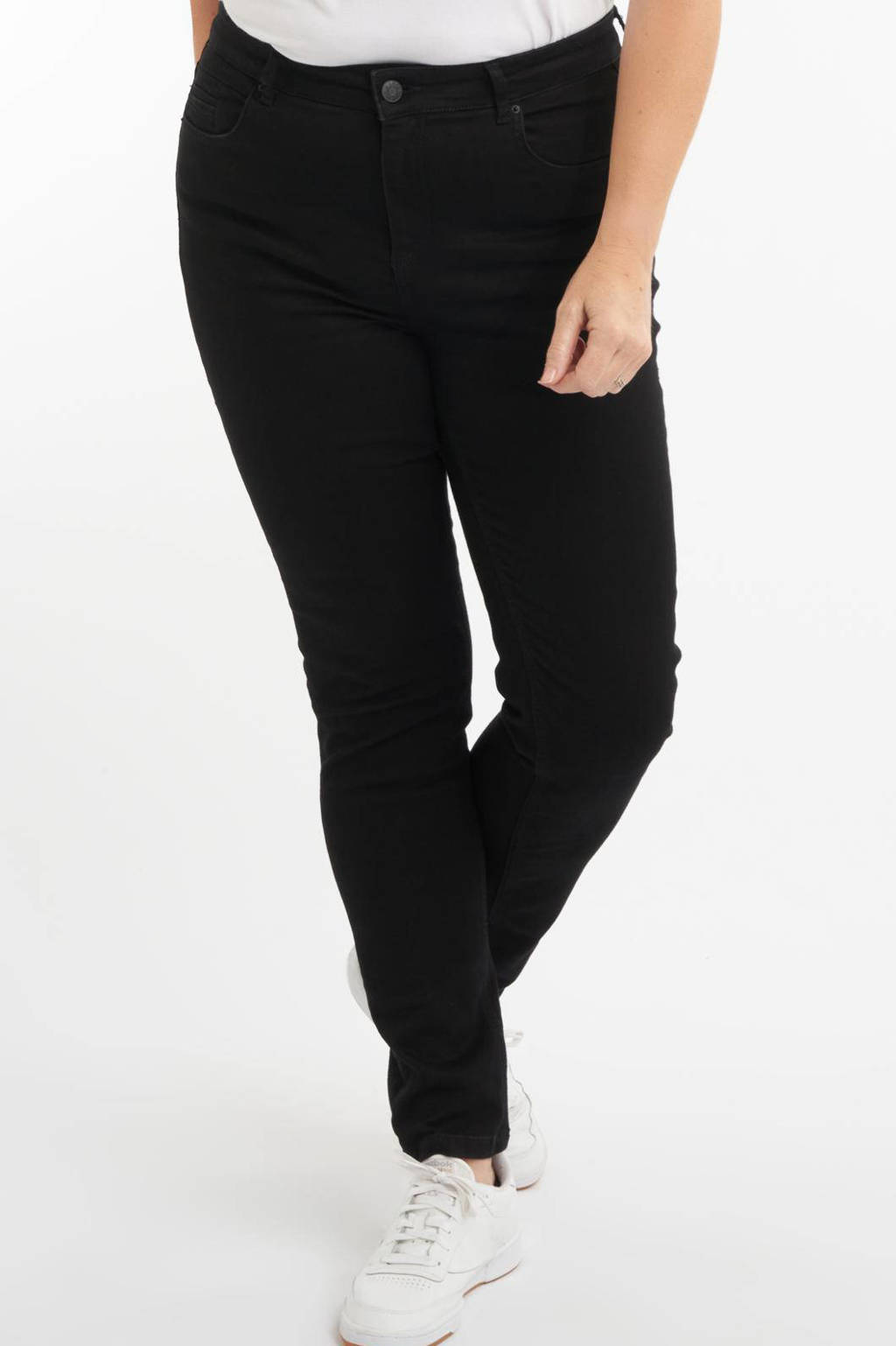 Zwarte dames MS Mode slim fit jeans van stretchdenim met regular waist