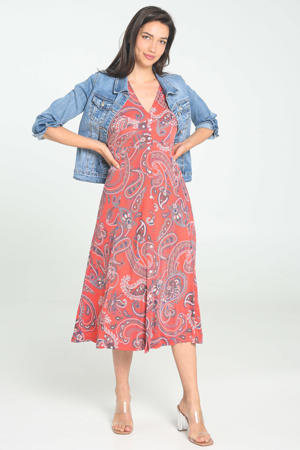 jurk met paisleyprint en plooien rood