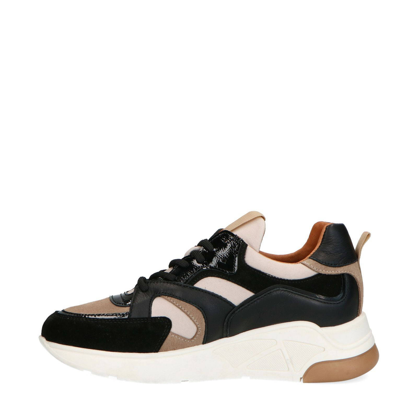 Manfield leren sneakers zwart/beige | wehkamp