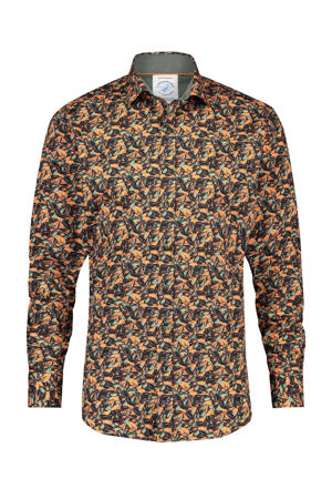 slim fit overhemd met all over print oranje/groen