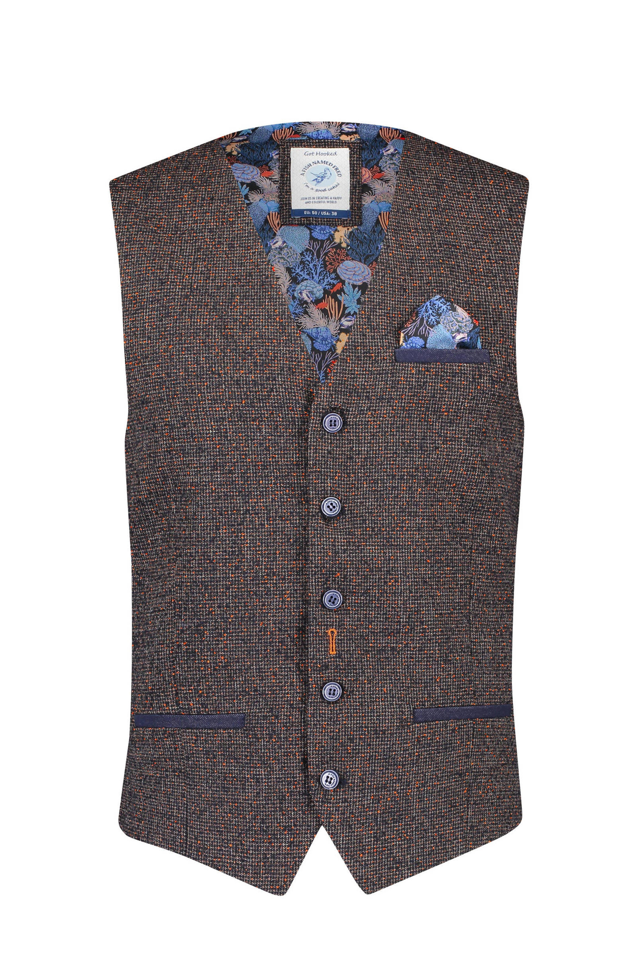 A Fish Named Fred Tartan Wool Gilet Donkergroen