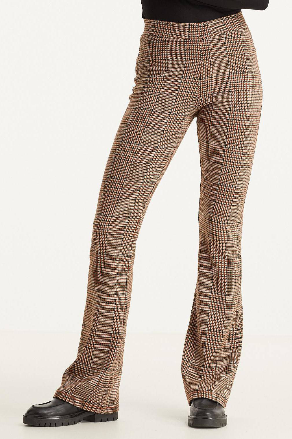 anytime flared tregging ruit bruin | wehkamp