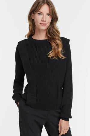 ribgebreide trui met wol zwart