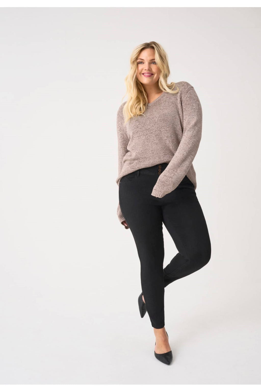 ONLY CARMAKOMA cropped high waist skinny jeans CARANNA zwart