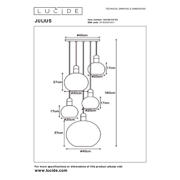 thumbnail: Lucide JULIUS - Hanglamp - 5xE27 - Fumé