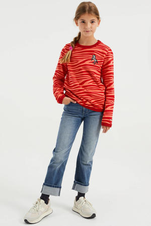 sweater met dierenprint en borduursels oranje/rood