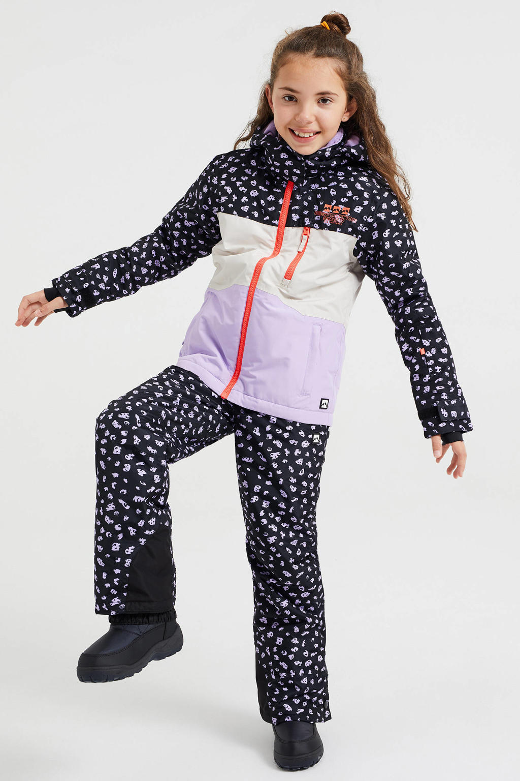 Paarse meisjes WE Fashion Alphard ski-jack van polyester met all over print en ritssluiting