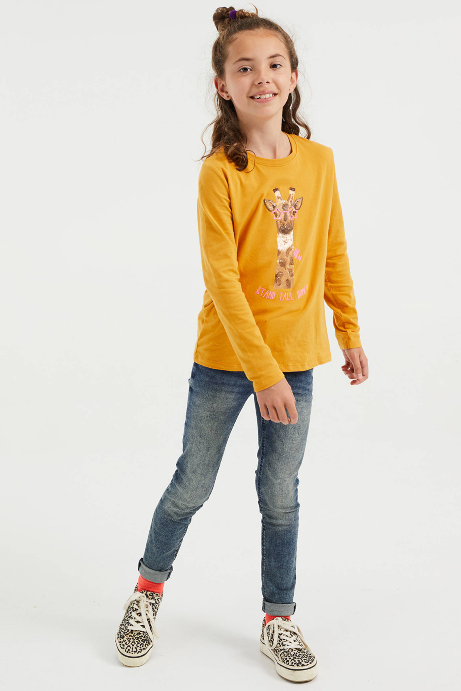 WE Fashion longsleeve met printopdruk geel | wehkamp