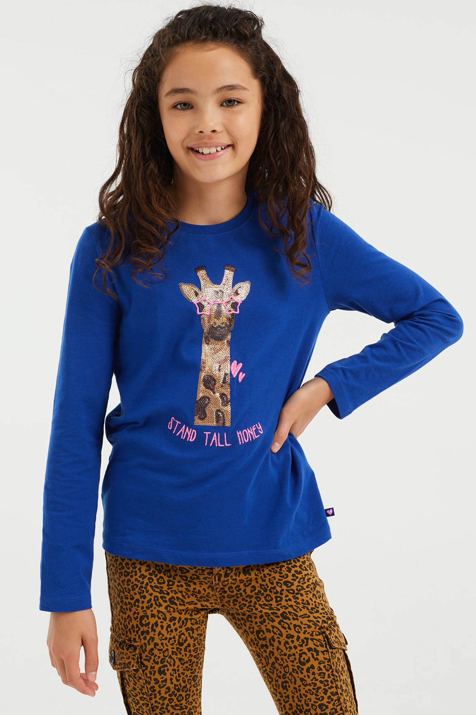 WE Fashion longsleeve met printopdruk kobaltblauw | wehkamp
