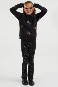 Zwarte meisjes WE Fashion sweater van stretchkatoen met all over print, lange mouwen en ronde hals