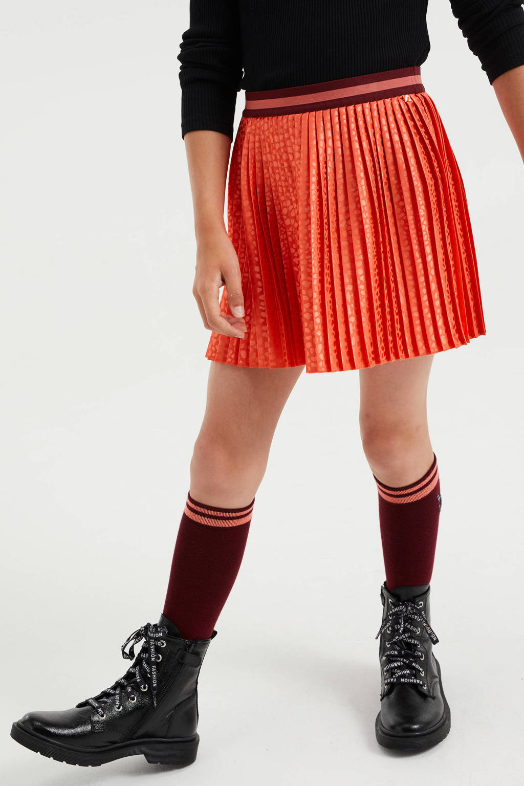 Oranje meisjes WE Fashion rok van polyester met all over print, elastische tailleband en plissé details