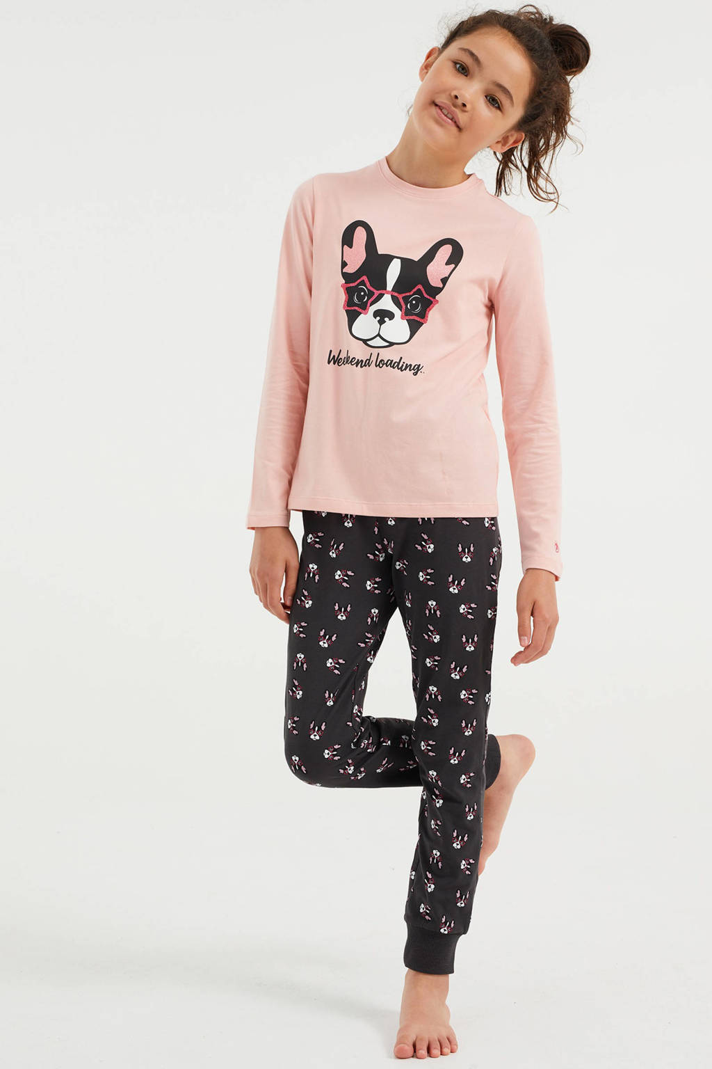 kijk in Aap Janice WE Fashion pyjama met printopdruk lichtroze/grijs | wehkamp