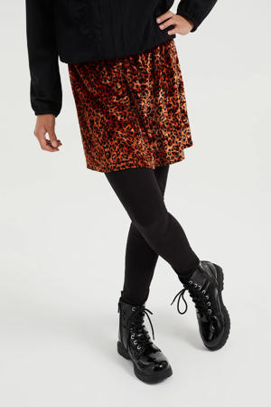 velours rok met panterprint en glitters oranje/zwart