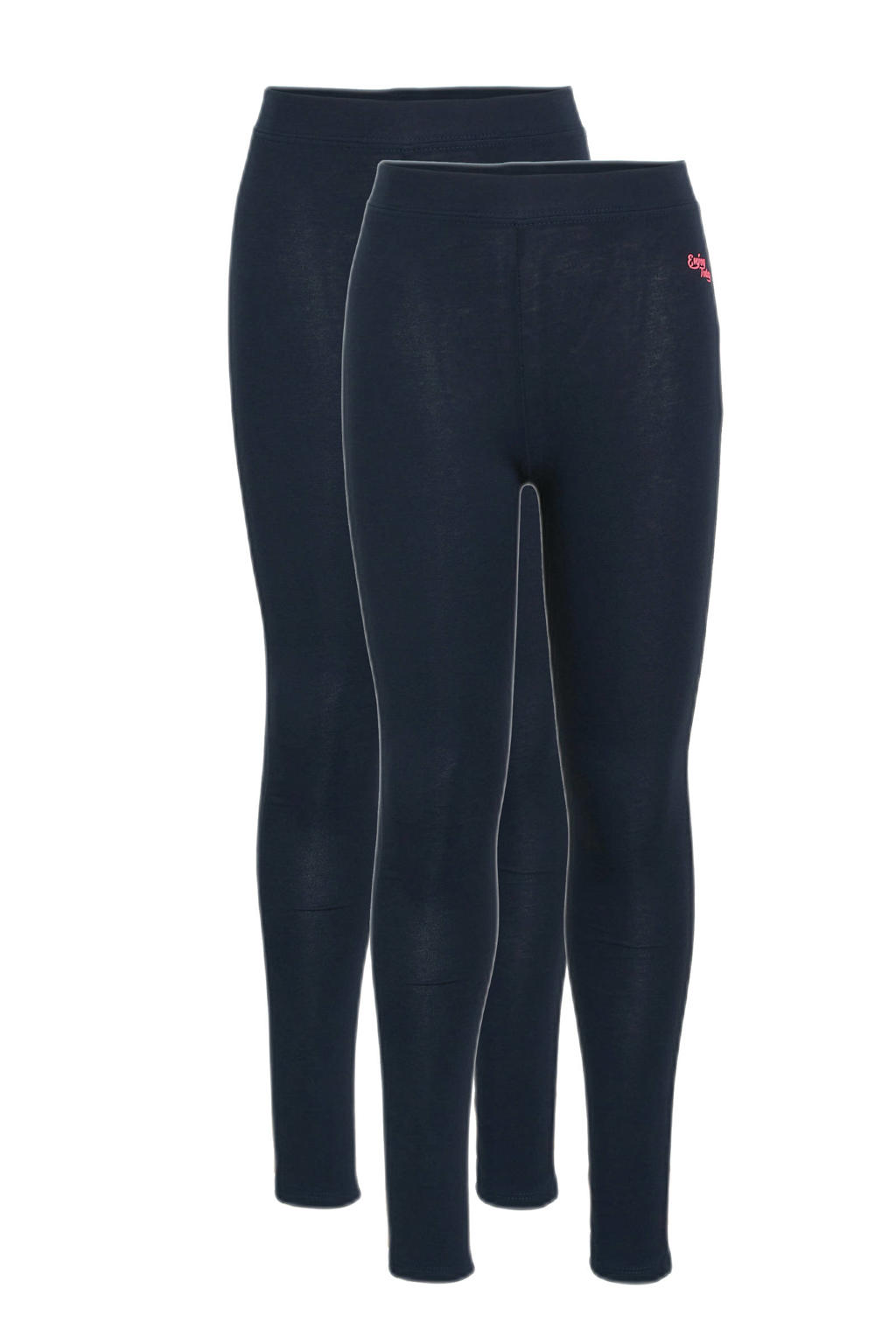 Set van 2 marineblauwe meisjes WE Fashion legging van stretchkatoen met elastische tailleband