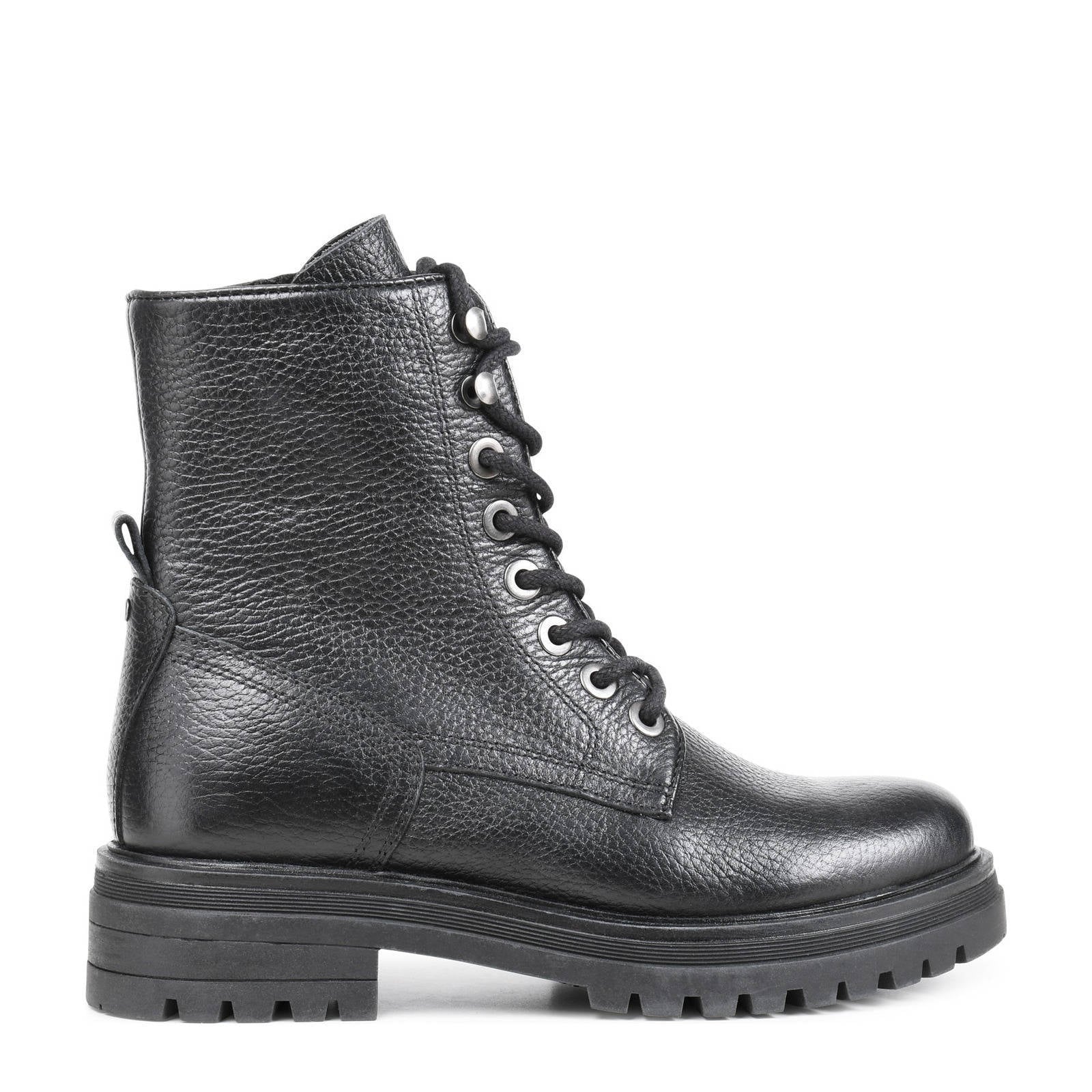 PS Poelman Mink leren veterboots zwart | wehkamp