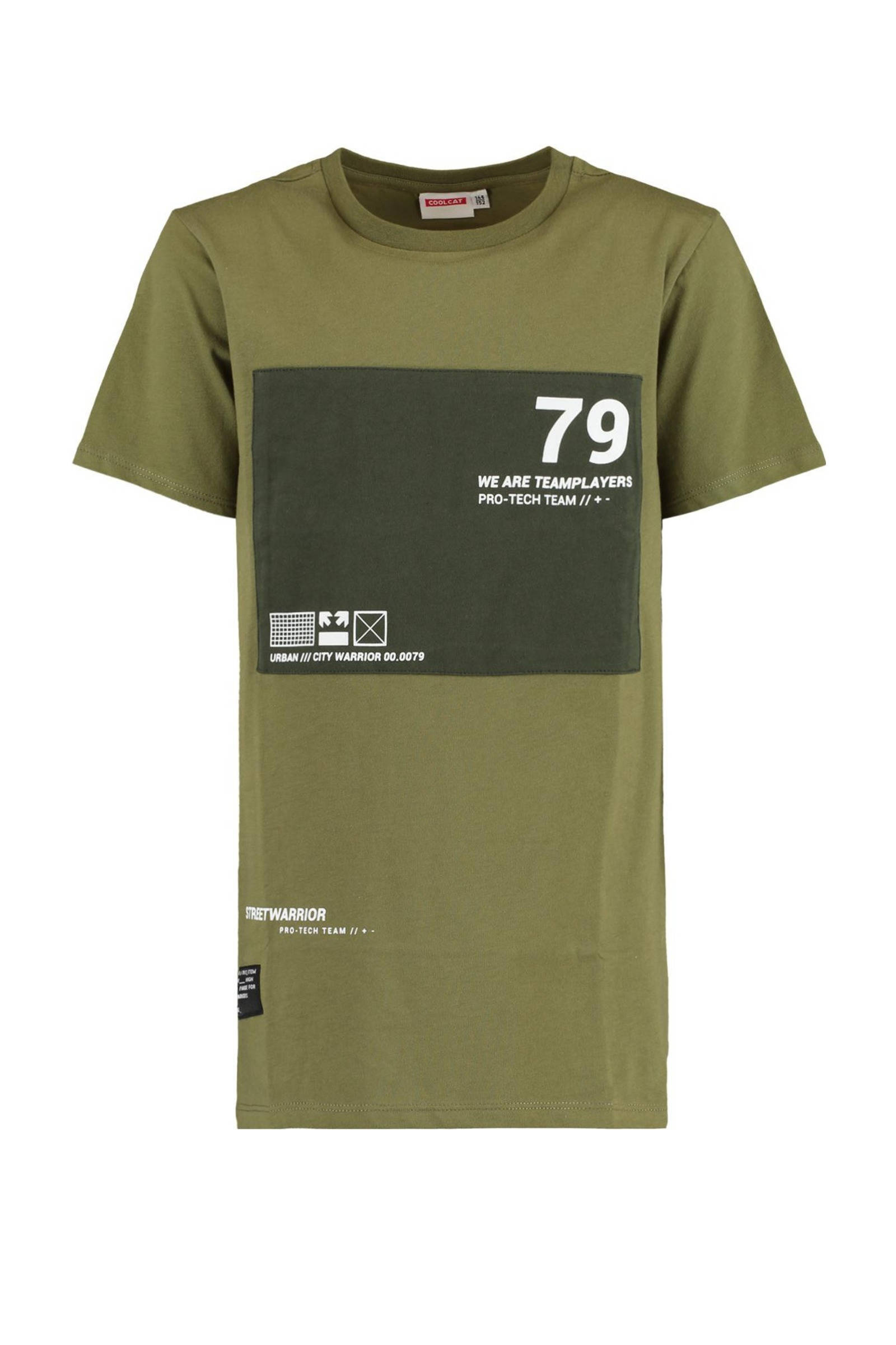 CoolCat Junior T shirt Ethon met tekst groen/zwart online kopen