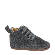 thumbnail: Grijze meisjes Nelson Kids suède babyschoenen met veters en panterprint