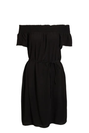 off shoulder jurk met plooien zwart