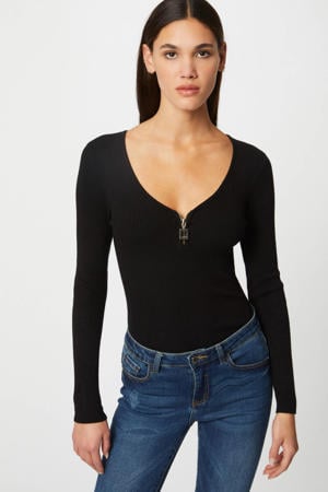 ribgebreide top zwart