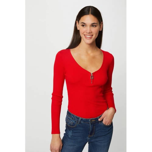 Morgan ribgebreide top rood afbeelding