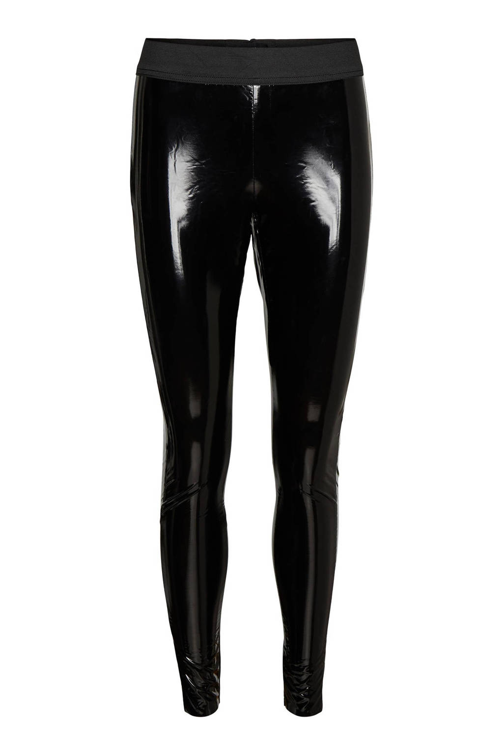 Zwarte dames VERO MODA gecoate legging van imitatieleer met skinny fit, regular waist en elastische tailleband