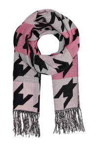 ONLY sjaal ONLFRINNY met pied-de-poule print roze/zwart, Roze/zwart