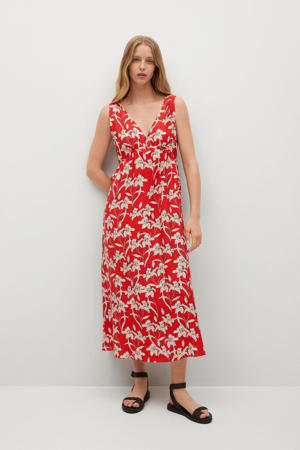 gebloemde A-lijn jurk rood
