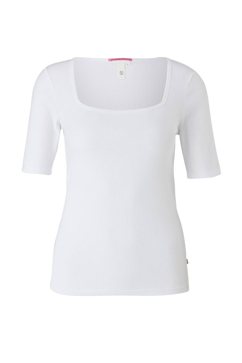 Q/S designed by ribgebreide T-shirt wit, Wit