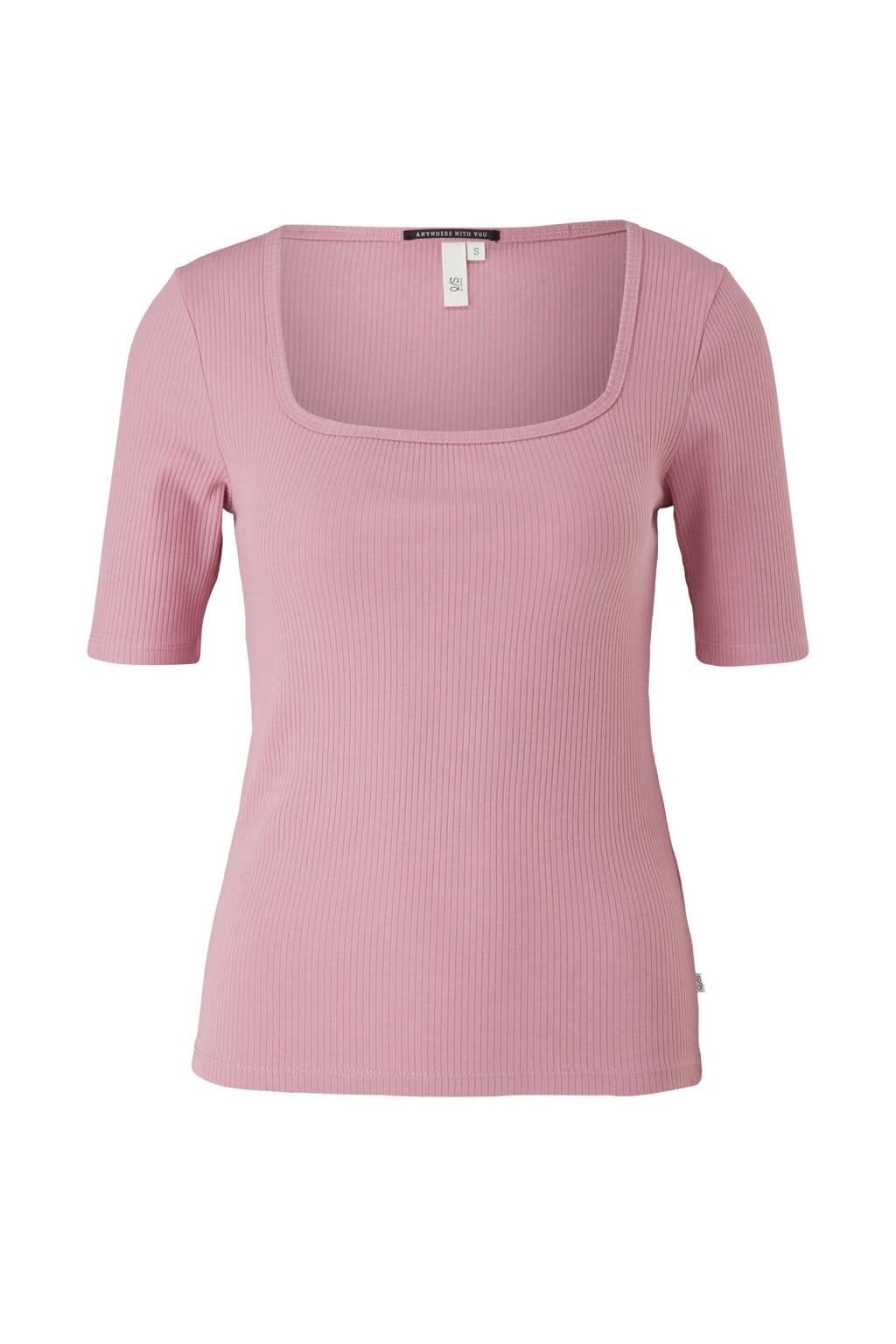 Q/S designed by ribgebreide T-shirt roze, Roze