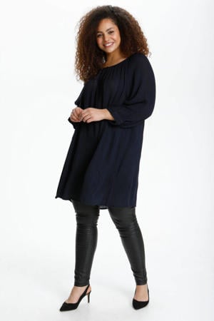 semi-transparante geweven tuniek KCami met open detail donkerblauw