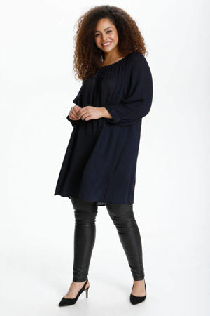 semi-transparante geweven tuniek KCami met open detail donkerblauw