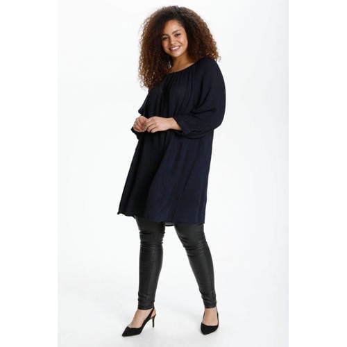 Kaffe Curve semi-transparante geweven tuniek KCami met open detail donkerblauw afbeelding