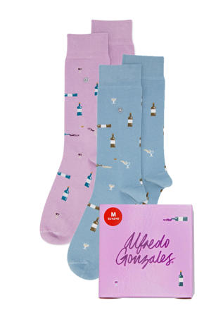 giftbox sokken Wine - set van 2 lila/blauw