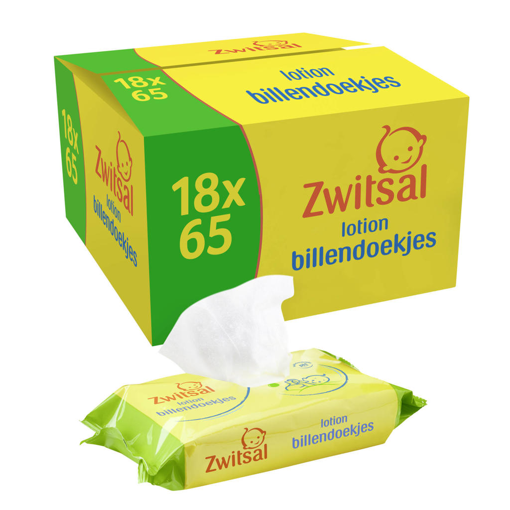 Zwitsal Baby Billendoekjes Lotion - 18 x 65 stuks - Voordeelverpakking