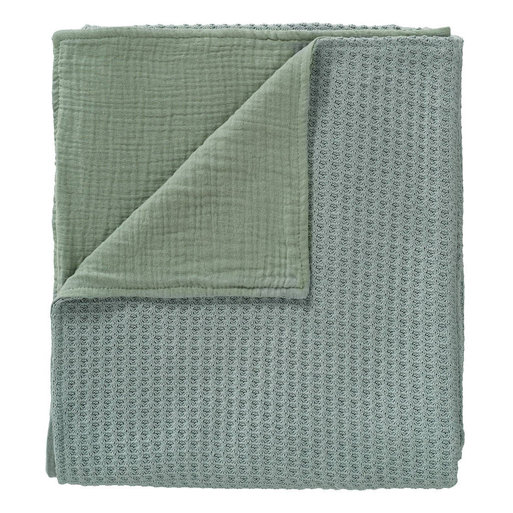 Cottonbaby baby ledikantdeken wafel gebreid met Cottonsoft 120x150 cm oudgroen, Groen