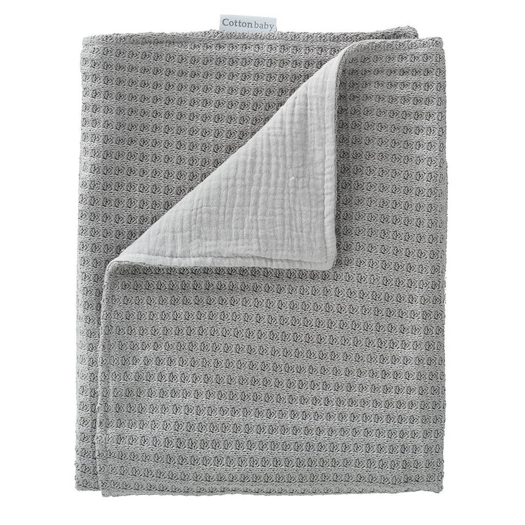 Cottonbaby baby ledikantdeken wafel gebreid met Cottonsoft 120x150 cm grijs, Grijs