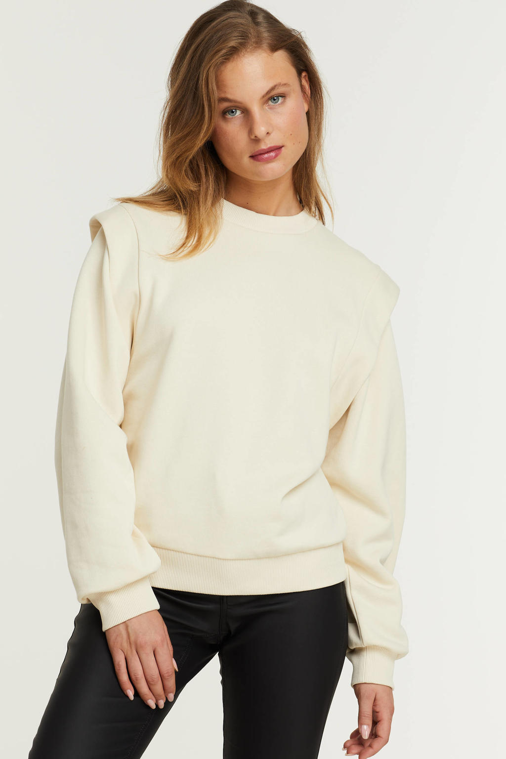 anytime sweater met schouderdetail wit