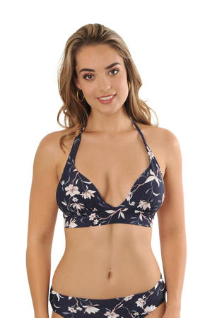 gebloemde push-up bikinitop Marilyn donkerblauw