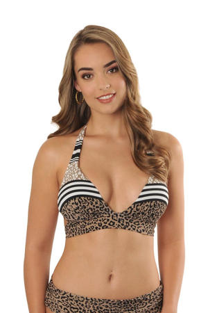 push-up bikinitop Marilyn met panterprint bruin/zwart/ecru