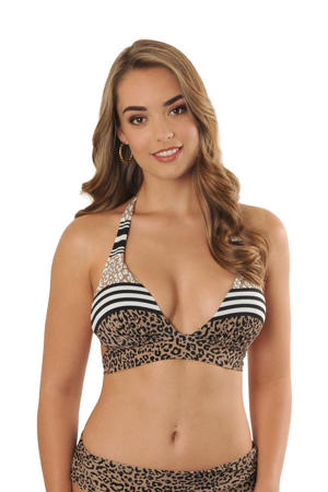 push-up bikinitop Marilyn met panterprint bruin/zwart/ecru