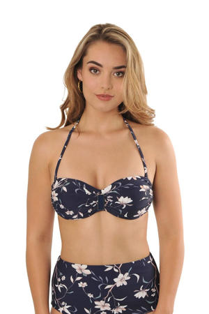 gebloemde strapless bandeau bikinitop Brigitte donkerblauw