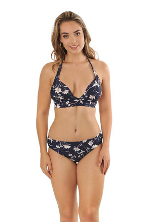 gebloemd omslag bikinibroekje Eva donkerblauw