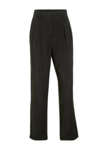 Zwarte dames My Essential Wardrobe cropped high waist straight fit pantalon MWIris Pants van viscose met rits- en haaksluiting