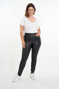 Zwarte dames MS Mode imitatieleren skinny fit tregging met regular waist en elastische tailleband
