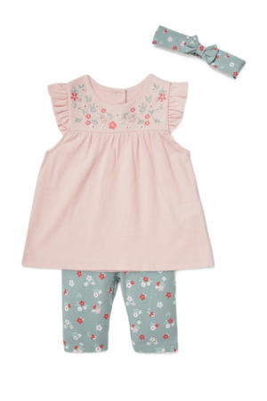 tuniek + legging + haarband zachtroze/groen