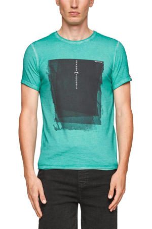 slim fit T-shirt met printopdruk turquoise