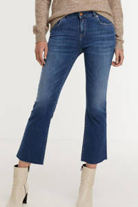 Stonewashed dames REPLAY cropped flared jeans van stretchdenim met rits- en knoopsluiting